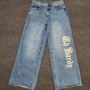 Ed Hardy Born Free Womens 32 Wide Leg Repaxed Baggy Jeans Y2k Retro Style